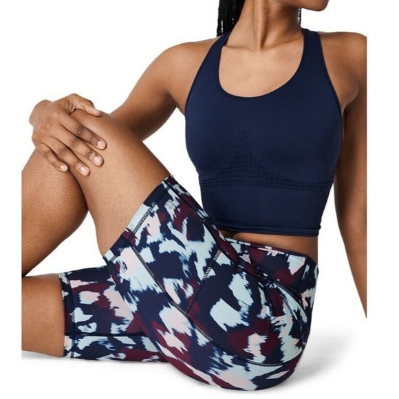 Sweaty Betty Super Sculpt 8" Biker Shorts Blue Flow Print Size XS NWT - Picture 5 of 8